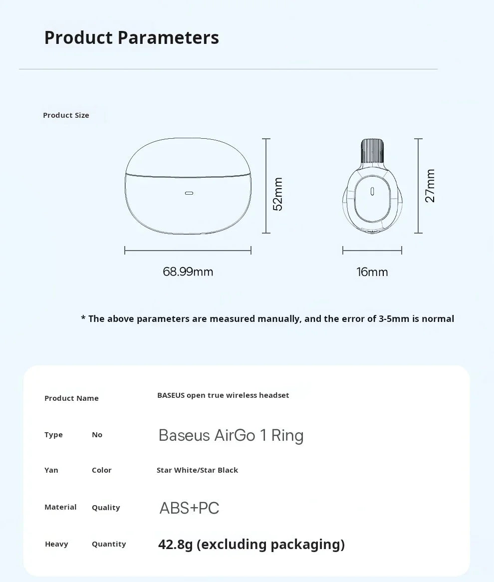 BASEUS AirGo 1 Ring Bluetooth Wireless Open-Ear Earphones