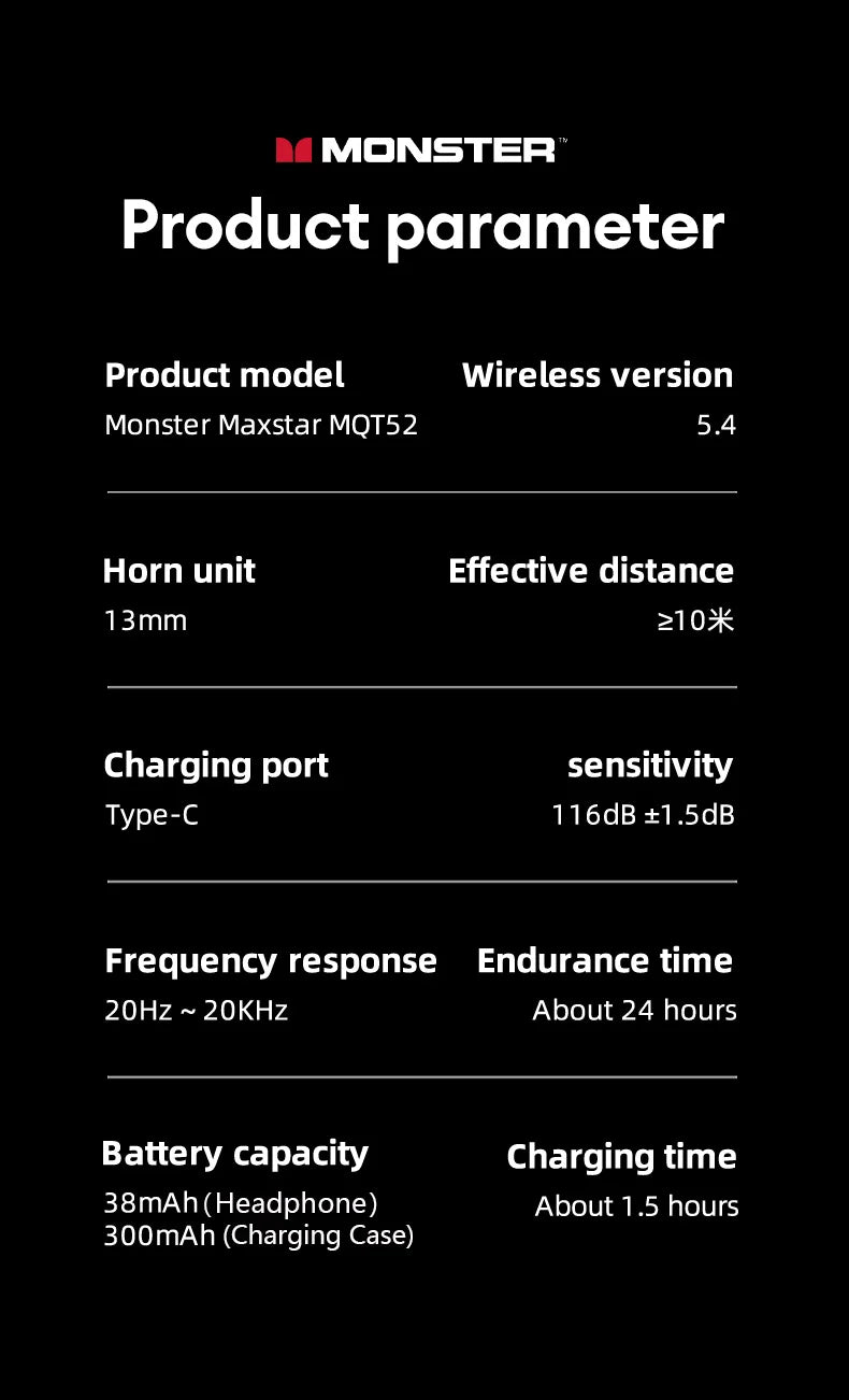 MONSTER Maxstar MQT52 Bluetooth Wireless Earbuds