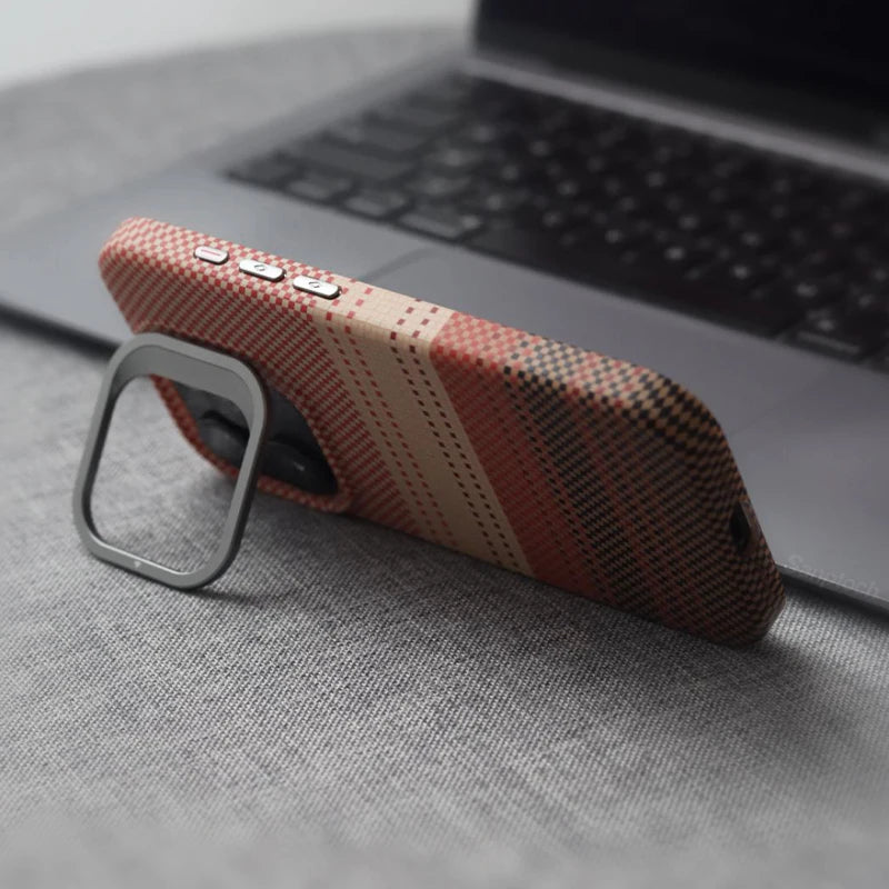 Carbon Fibre Textured MagSafe Case for iPhone with Stand