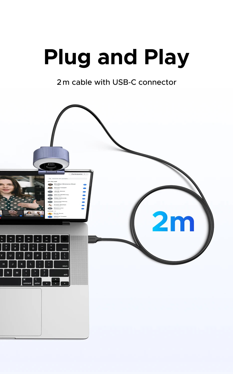 UGREEN 2K Ultra HD Streaming Webcam with Built-In Light