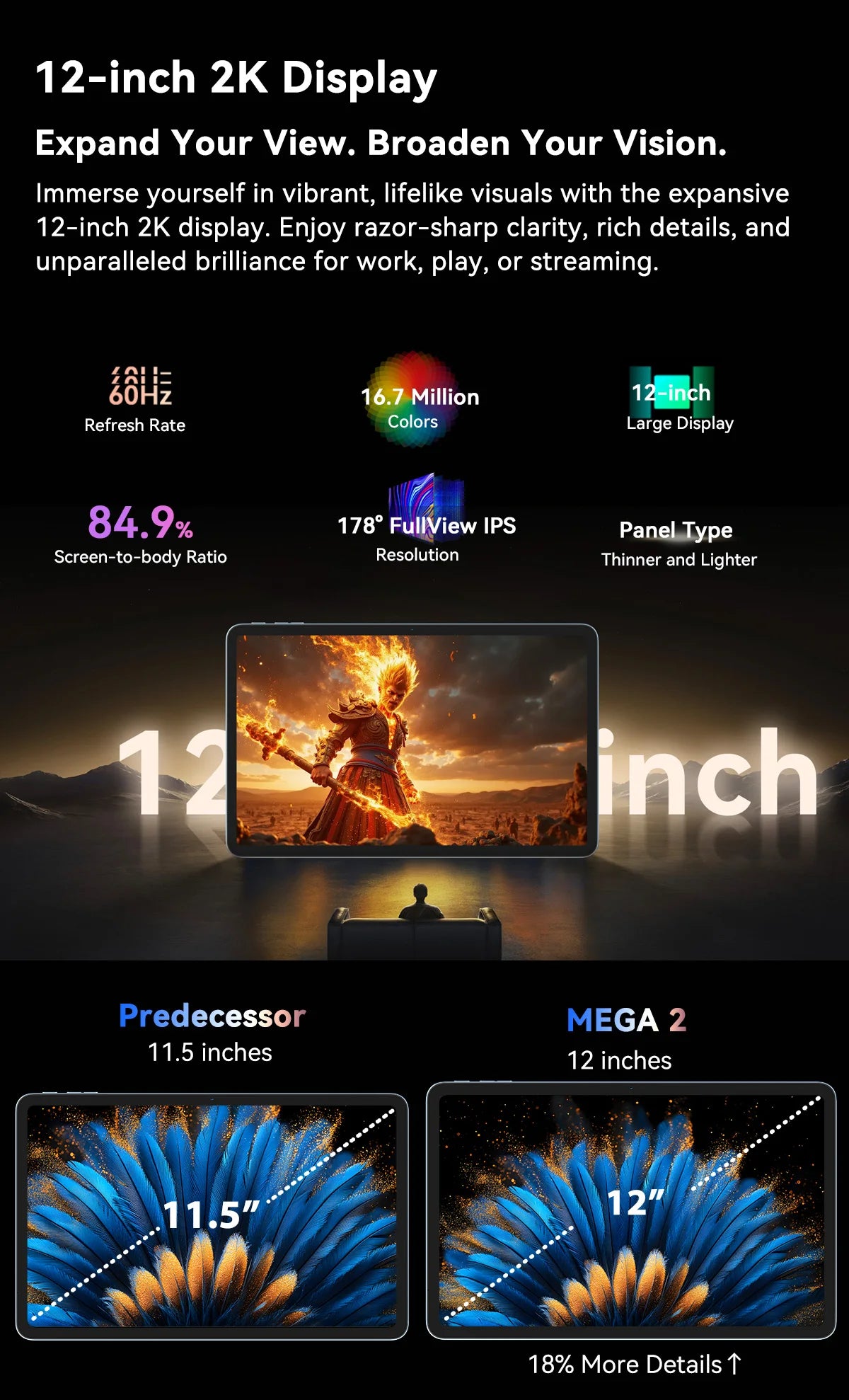 BLACKVIEW Mega 2 12" 4G Android Tablet - 256GB