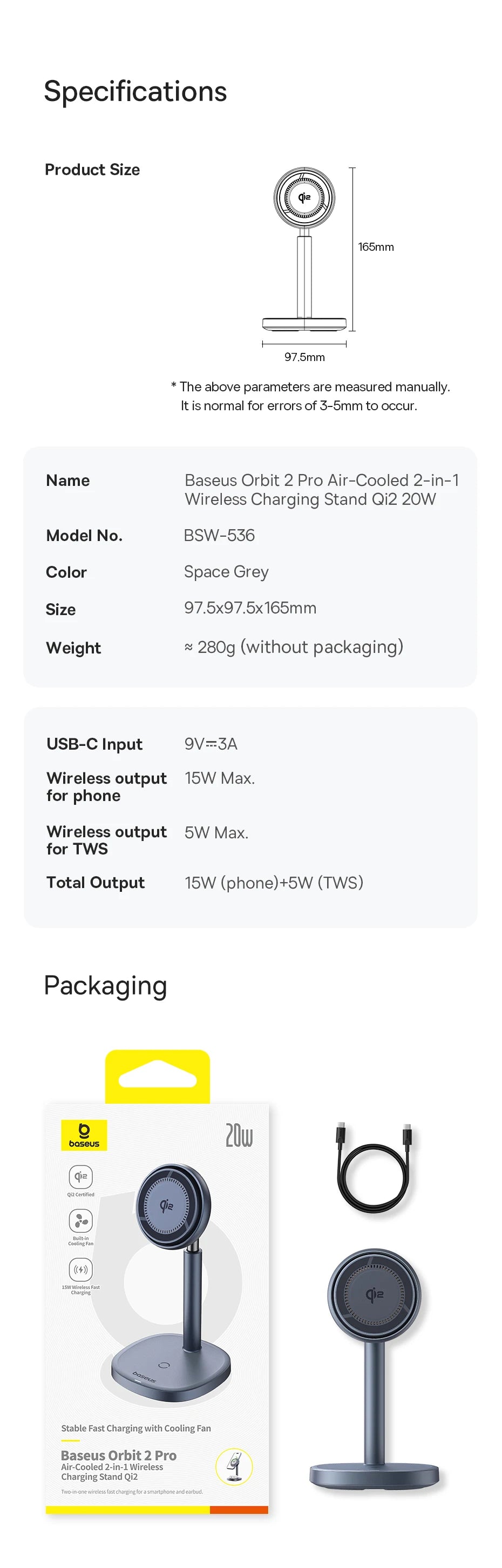 BASEUS Orbit 2 Pro Air-Cooled 2in1 Wireless Charging Stand