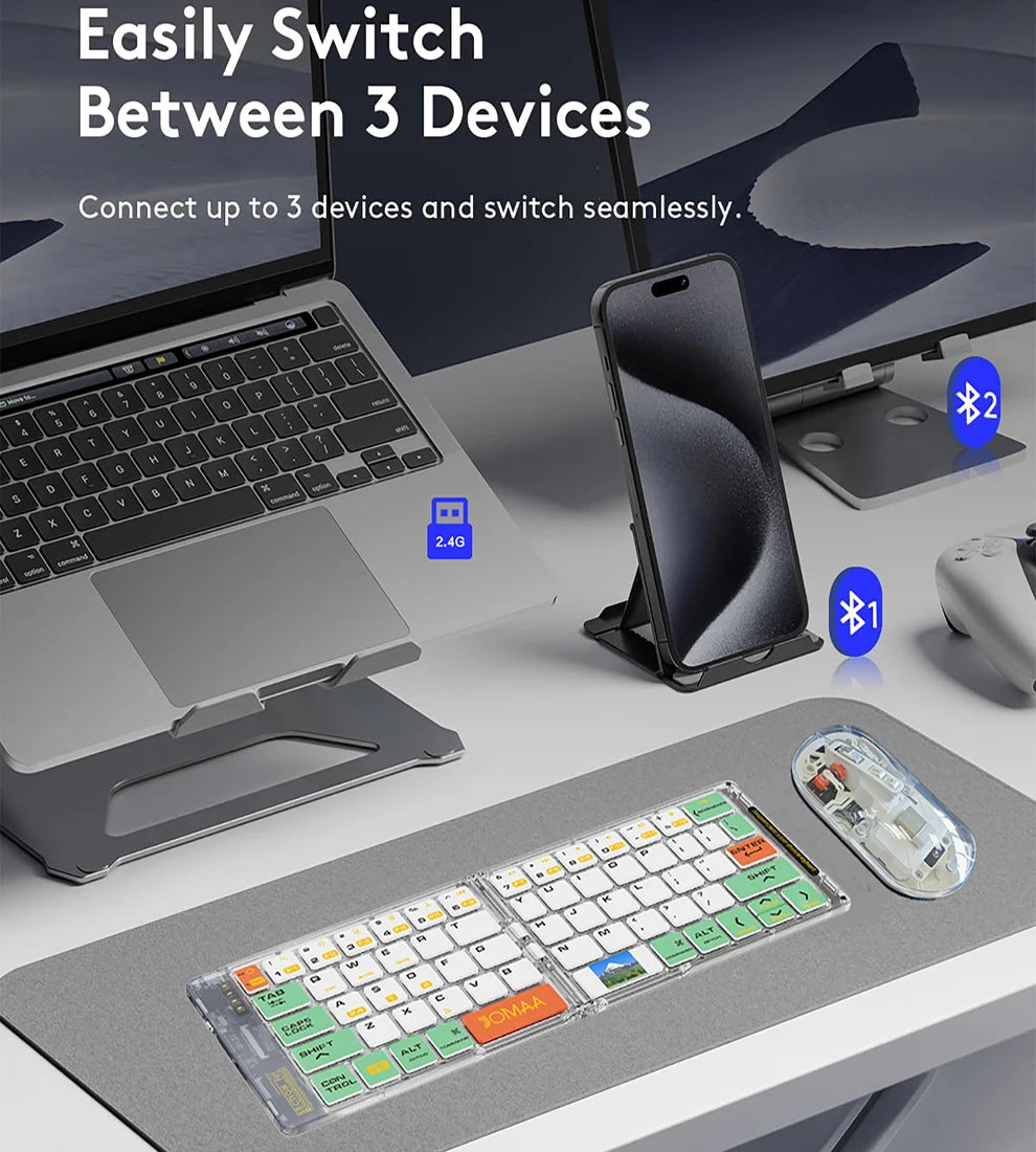JOMAA Rechargeable Foldable Bluetooth Wireless Keyboard and Mouse