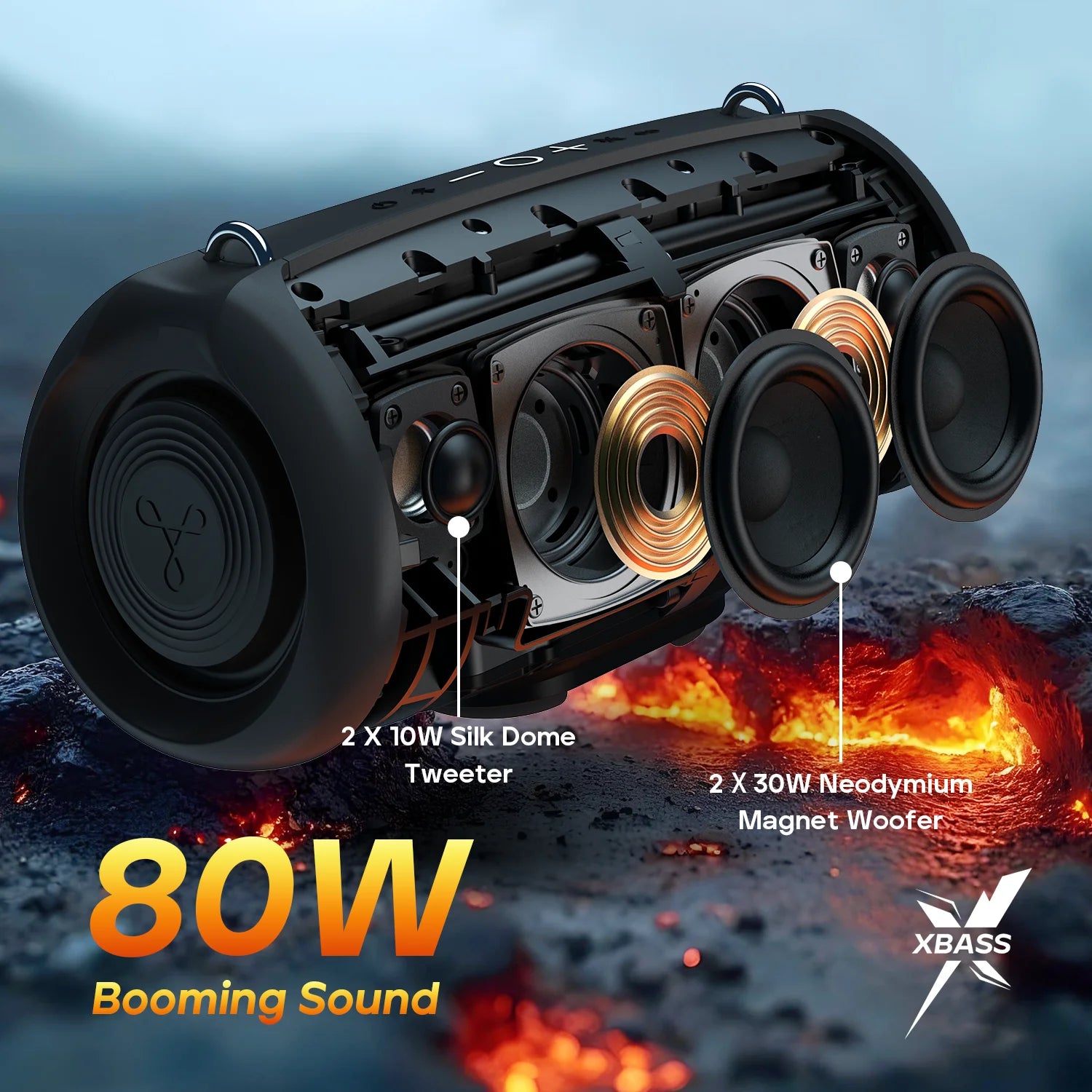 TRIBIT StormBox Lava Portable Bluetooth Speaker and Power Bank