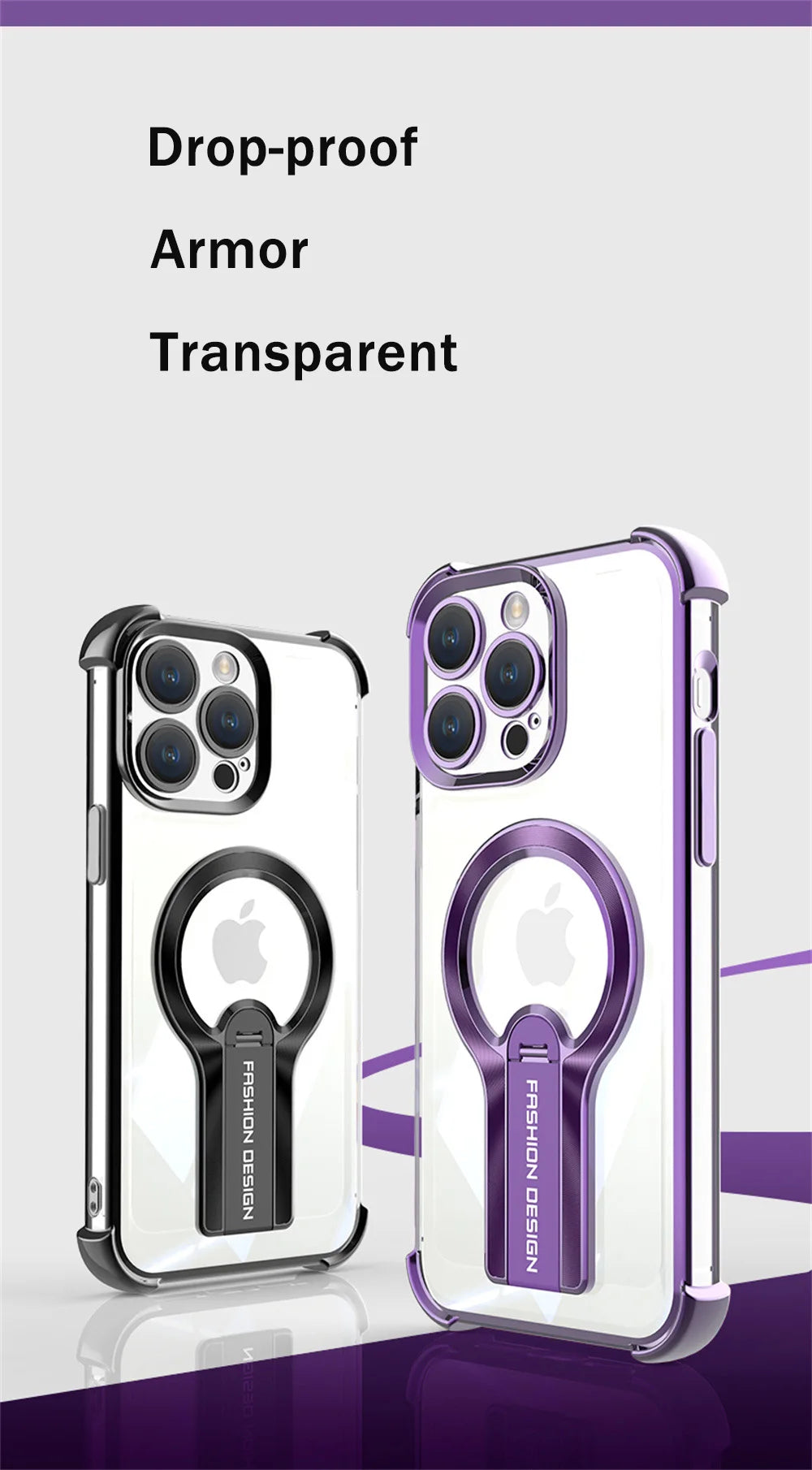 Transparent MagSafe Armor Case for iPhone with Stand
