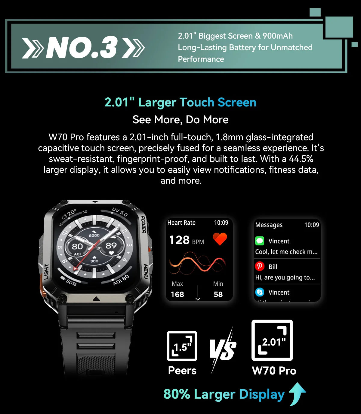 BLACKVIEW W70 2.01" Tactical Smart Watch