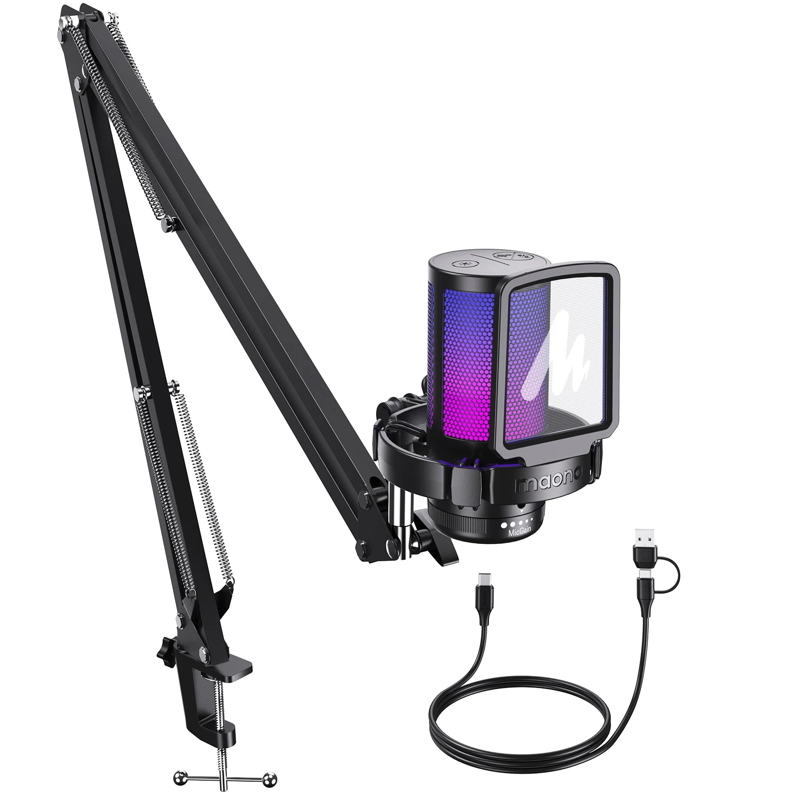 MAONO DGM20S RGB Streaming Microphone & Boom Arm