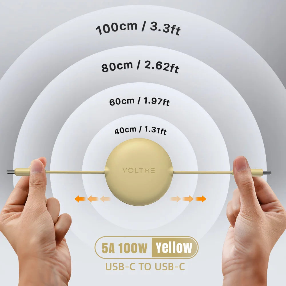 VOLTME 100W Retractable Type-C to Type-C Charging and Data Cable