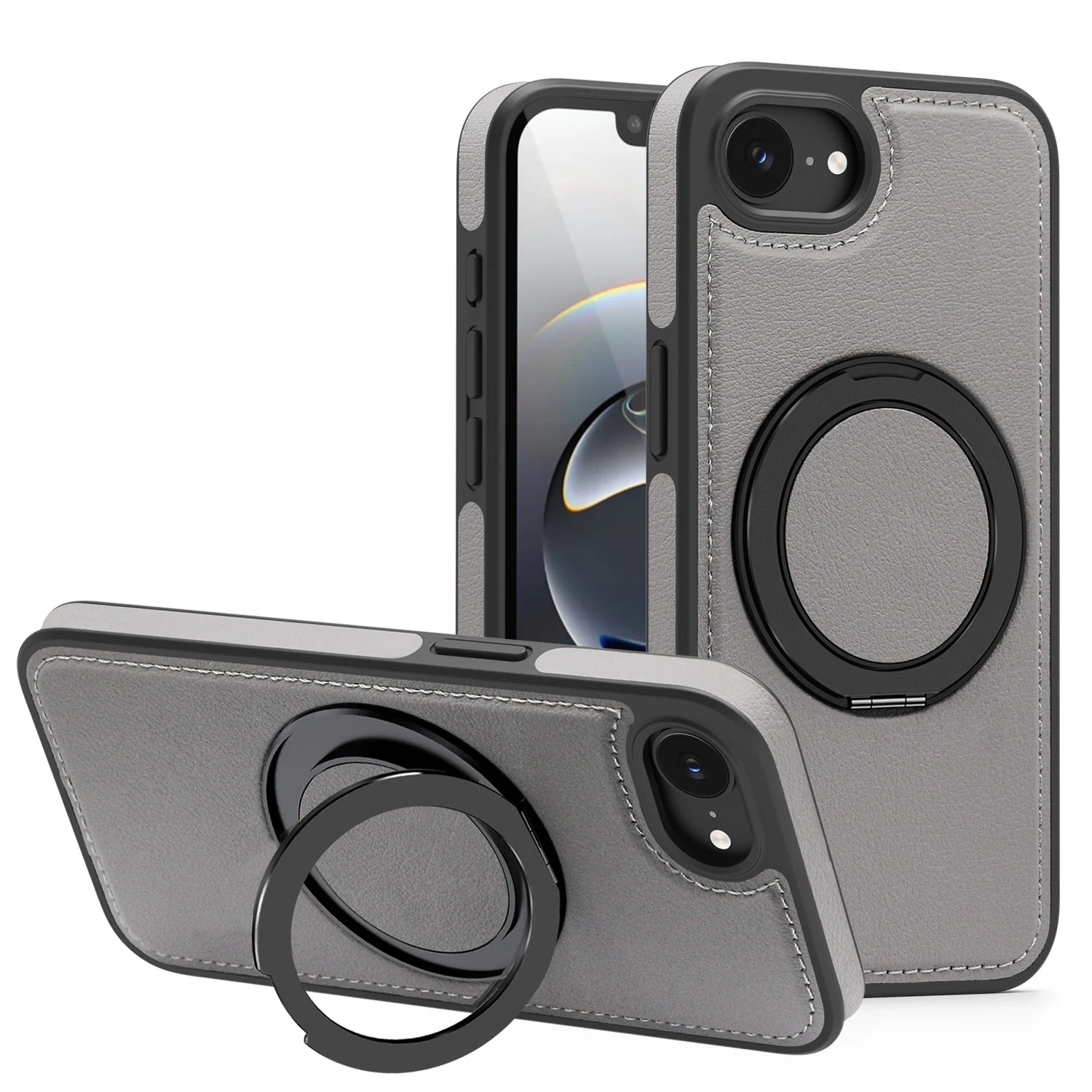 Leather MagSafe Shockproof Case for iPhone with Rotating Stand