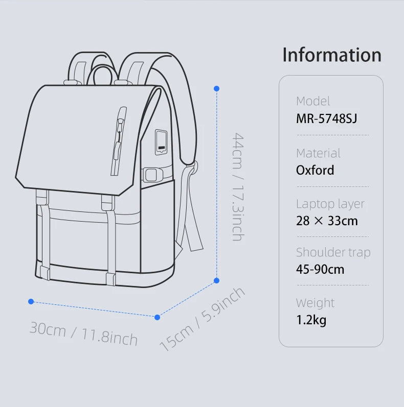 MARK RYDEN MR5748 Business Travel Backpack with USB Charging Port