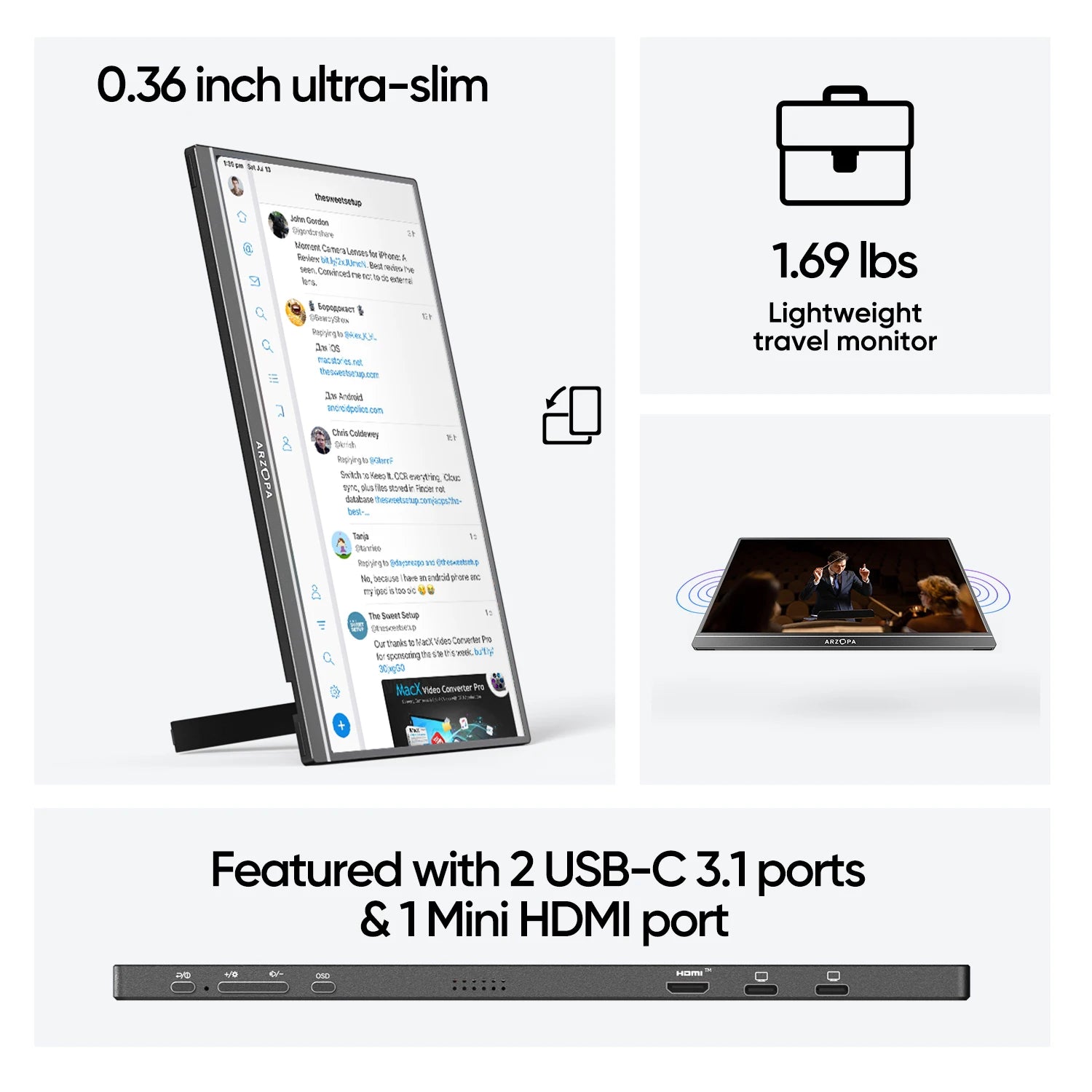 ARZOPA A1M Full HD 17.3" Portable Monitor with Integrated Stand