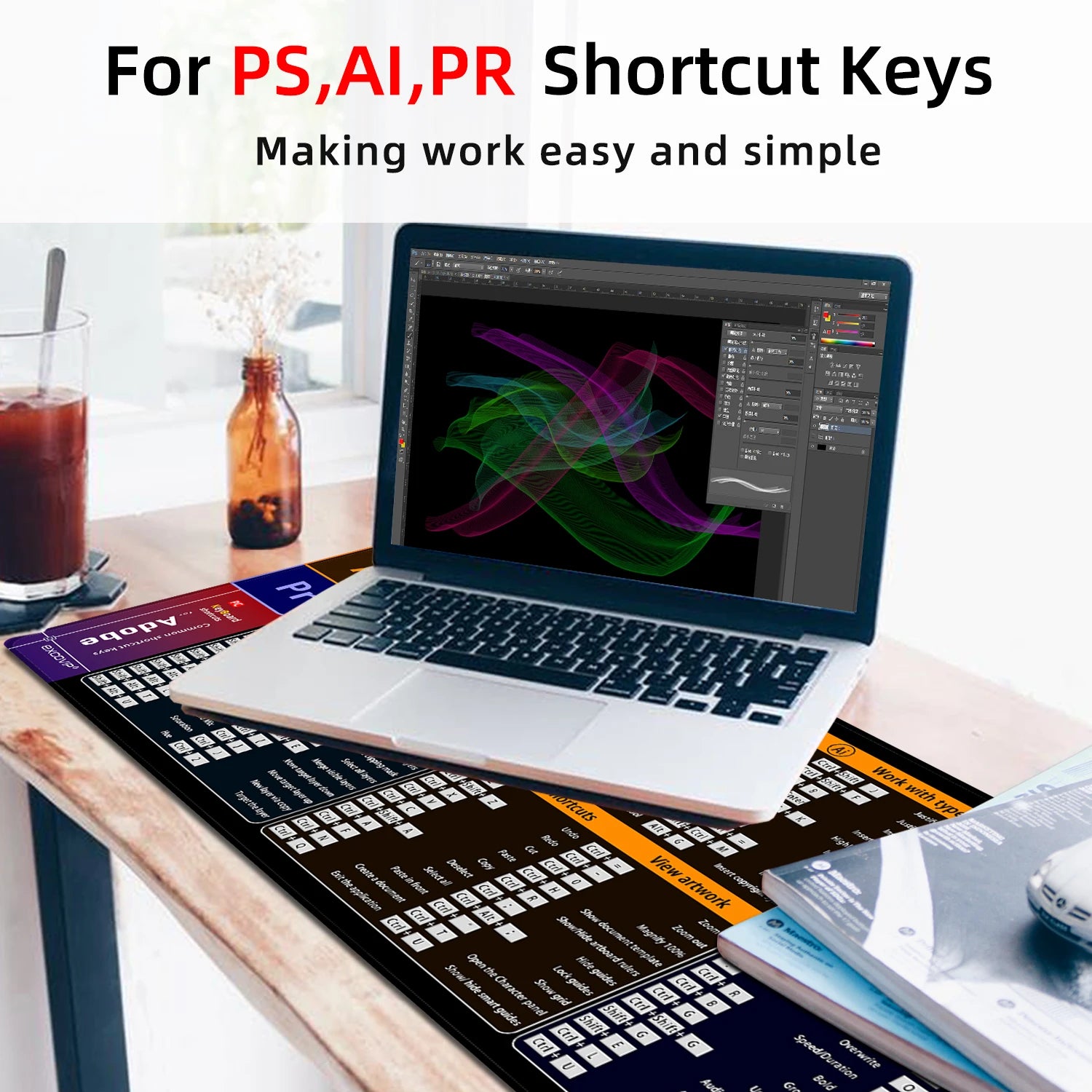 EXCO Non-Slip Adobe Shortcuts Desk Mat & Gaming Pad