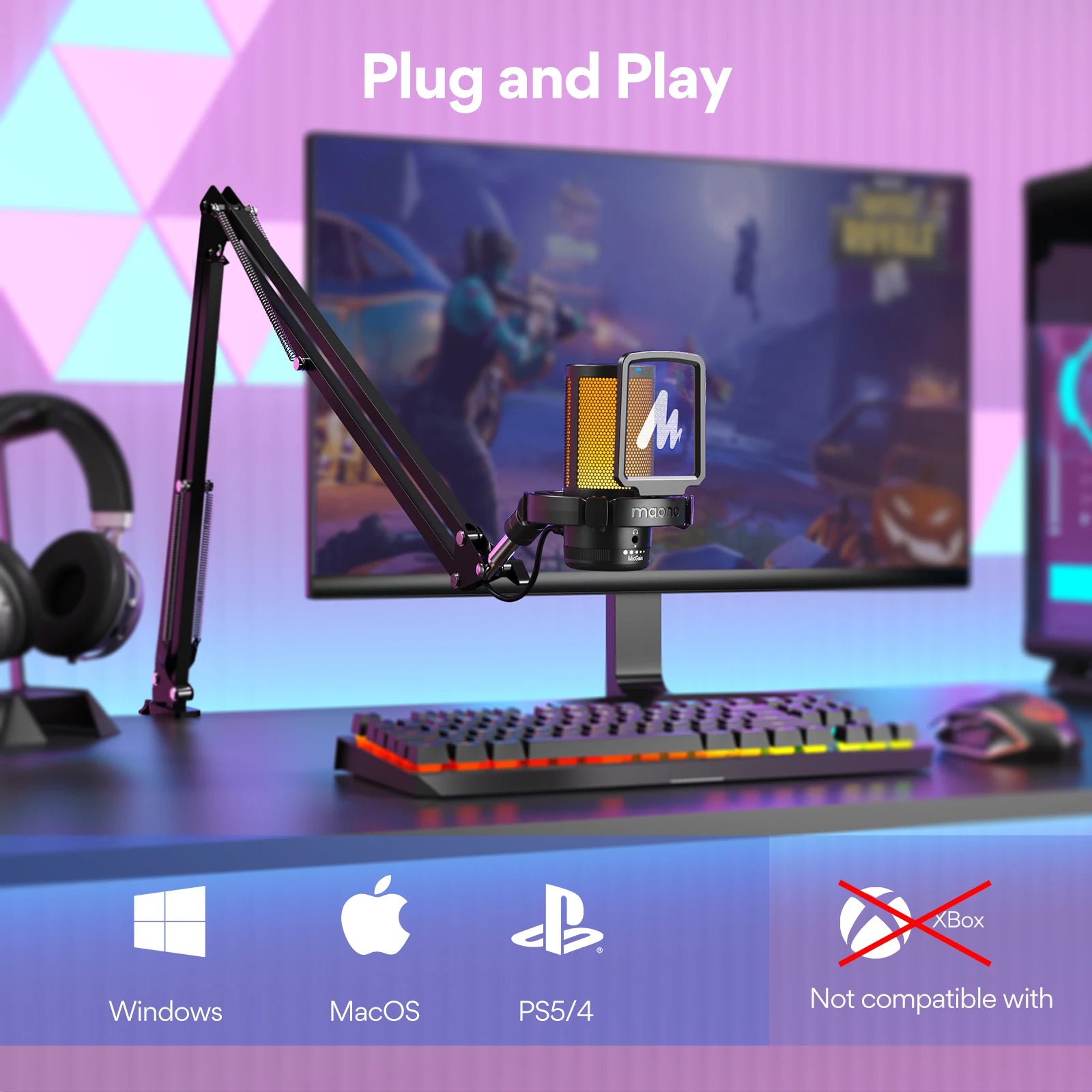 MAONO DGM20S RGB Streaming Microphone & Boom Arm