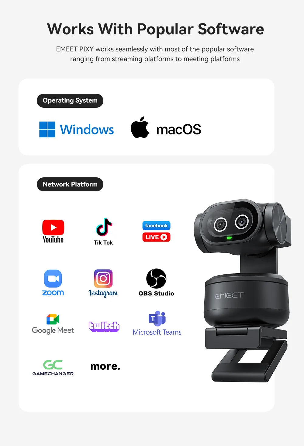 EMEET PIXY 4K Dual-Lense AI Tracking Streaming Webcam