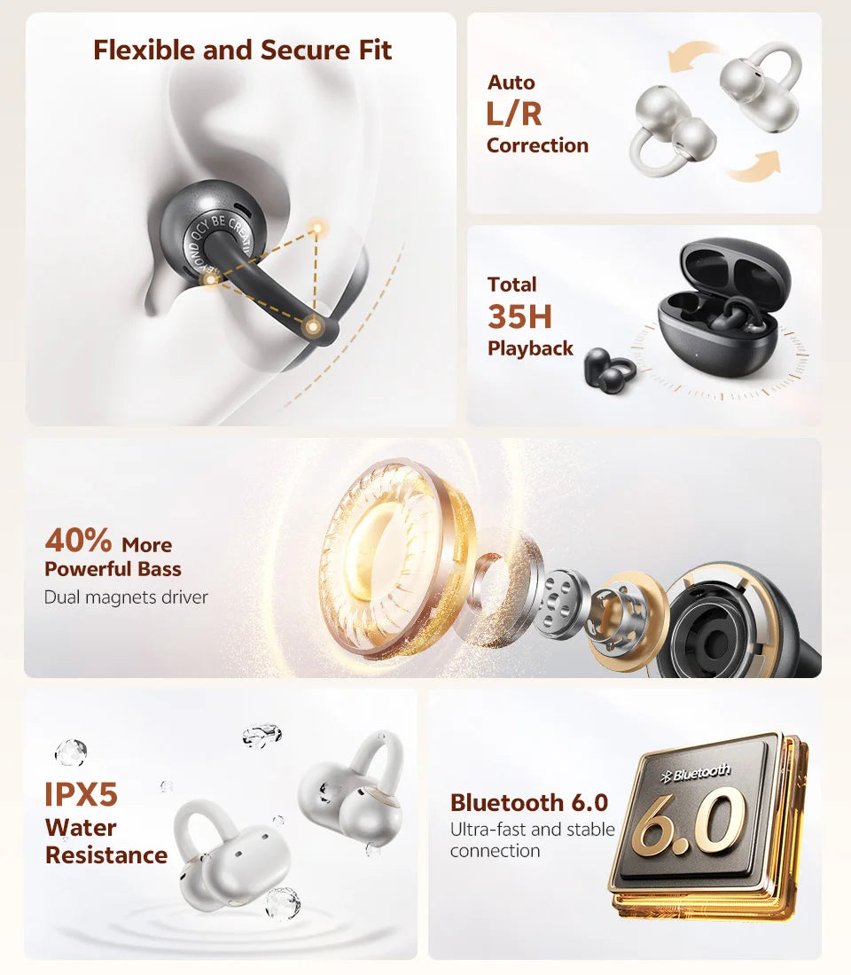 QCY Crossky C50 Clip-on Open Ear Wireless Bluetooth Earbuds