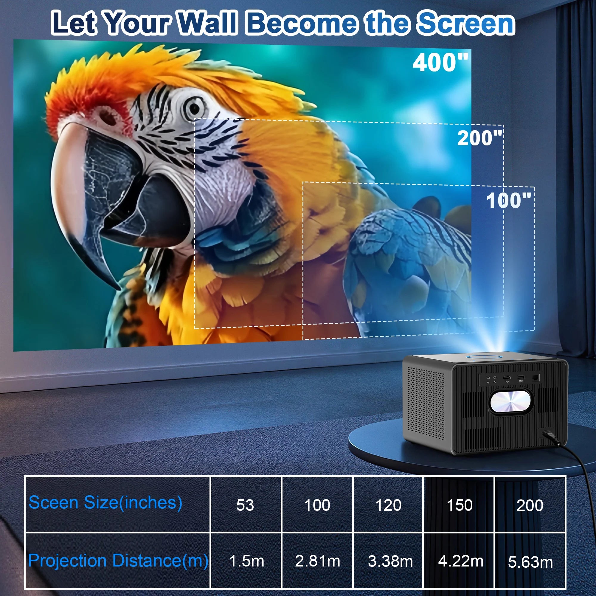 HORLAT 50000 Lumens 4K UHD Smart Home Cinema Projector