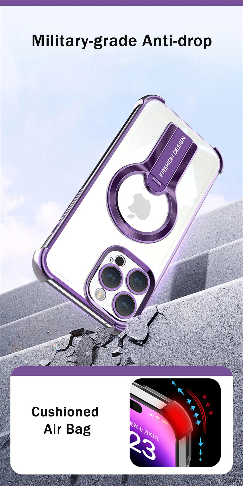 Transparent MagSafe Armor Case for iPhone with Stand