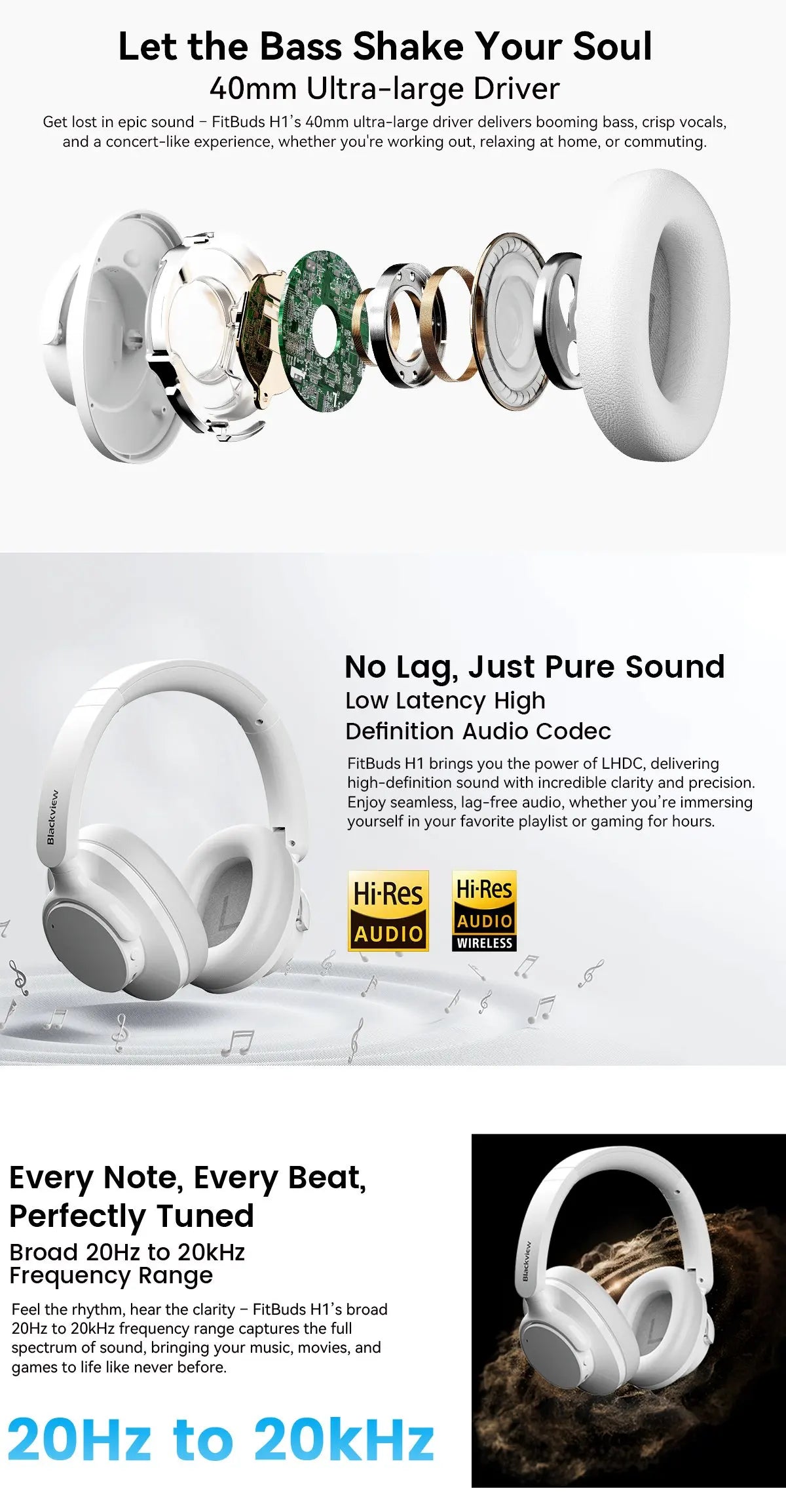 BLACKVIEW FitBuds H1 Hybrid ANC Bluetooth Wireless Headphones