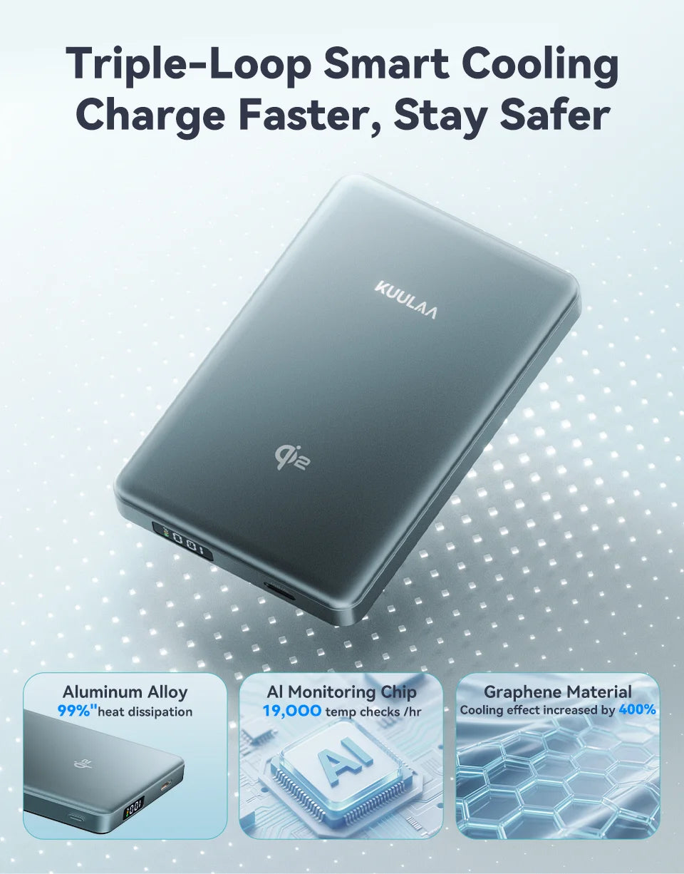 KUULAA Qi2 15W 10000mAh Magnetic Portable Charger and Power Bank