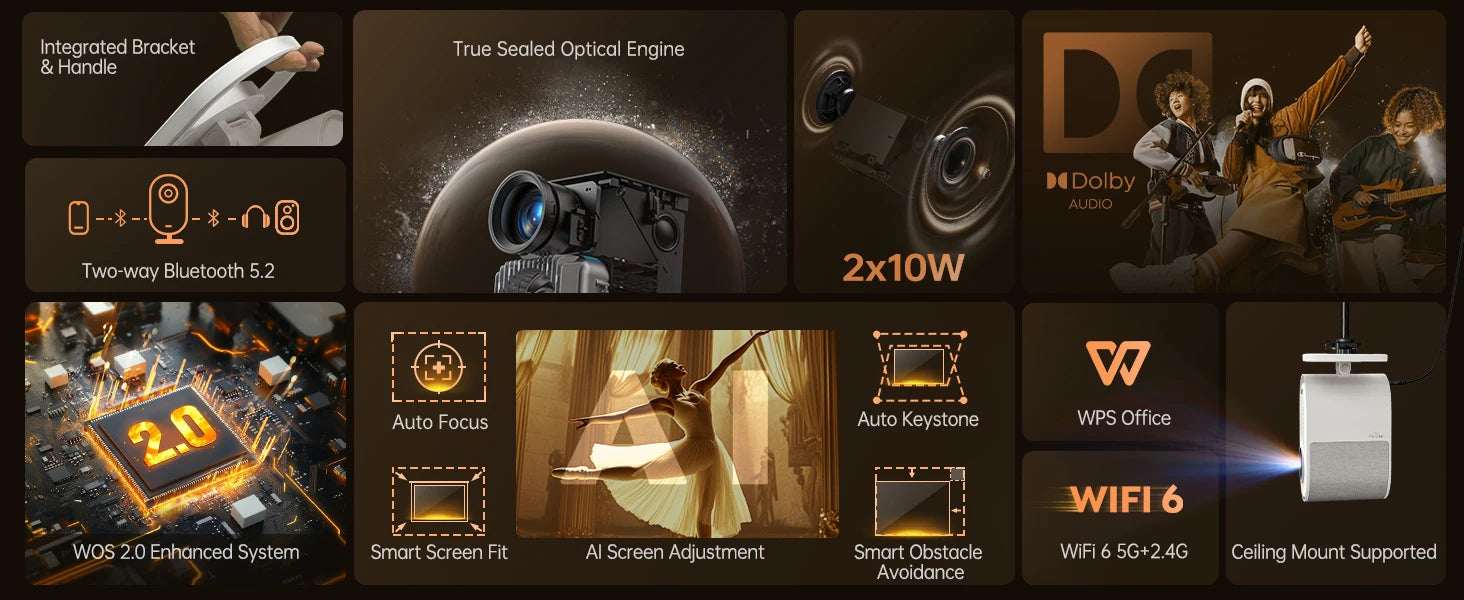 WiMius 30000 Lumens 4k Mini Portable Bluetooth Home Cinema Projector