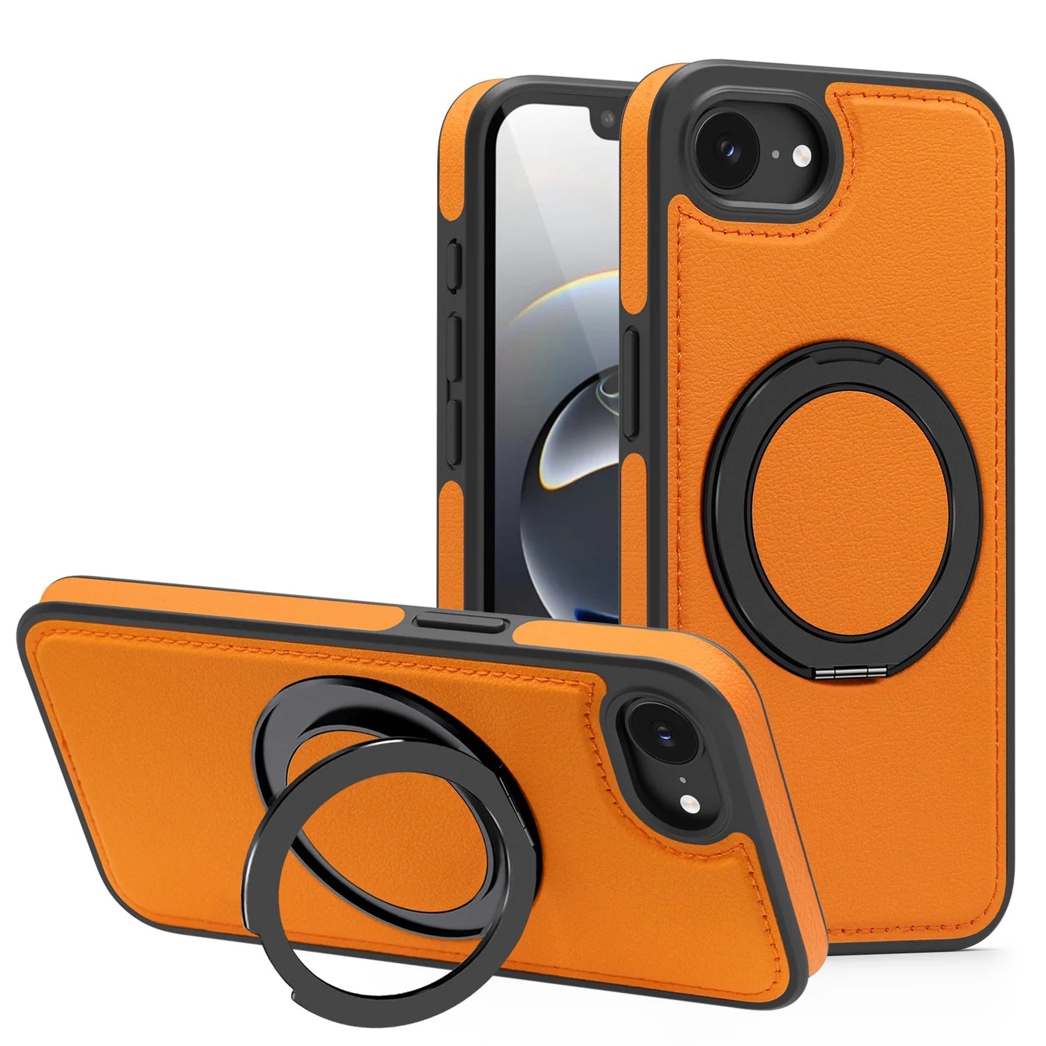 Leather MagSafe Shockproof Case for iPhone with Rotating Stand