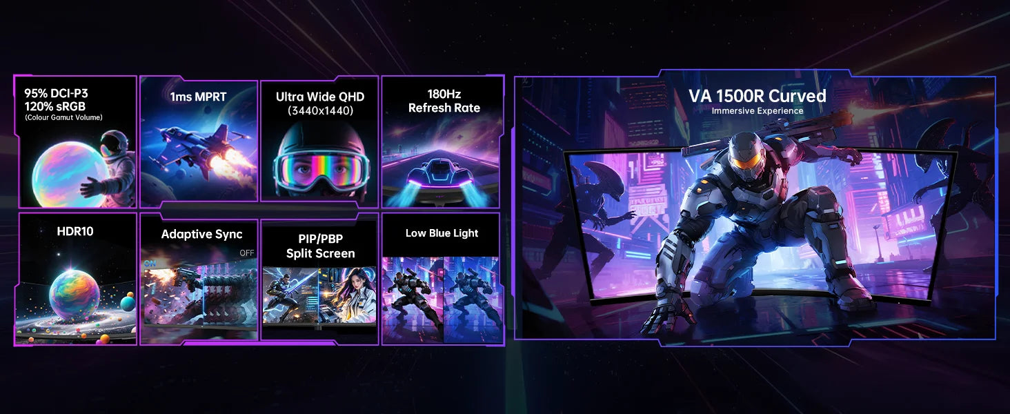 KTC 34" 180Hz UWQHD Curved Gaming Monitor - Black