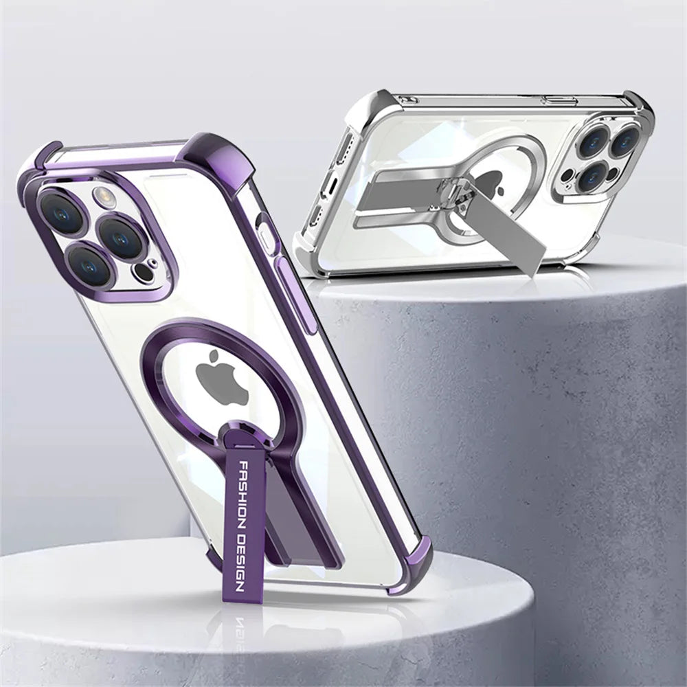 Transparent MagSafe Armor Case for iPhone with Stand
