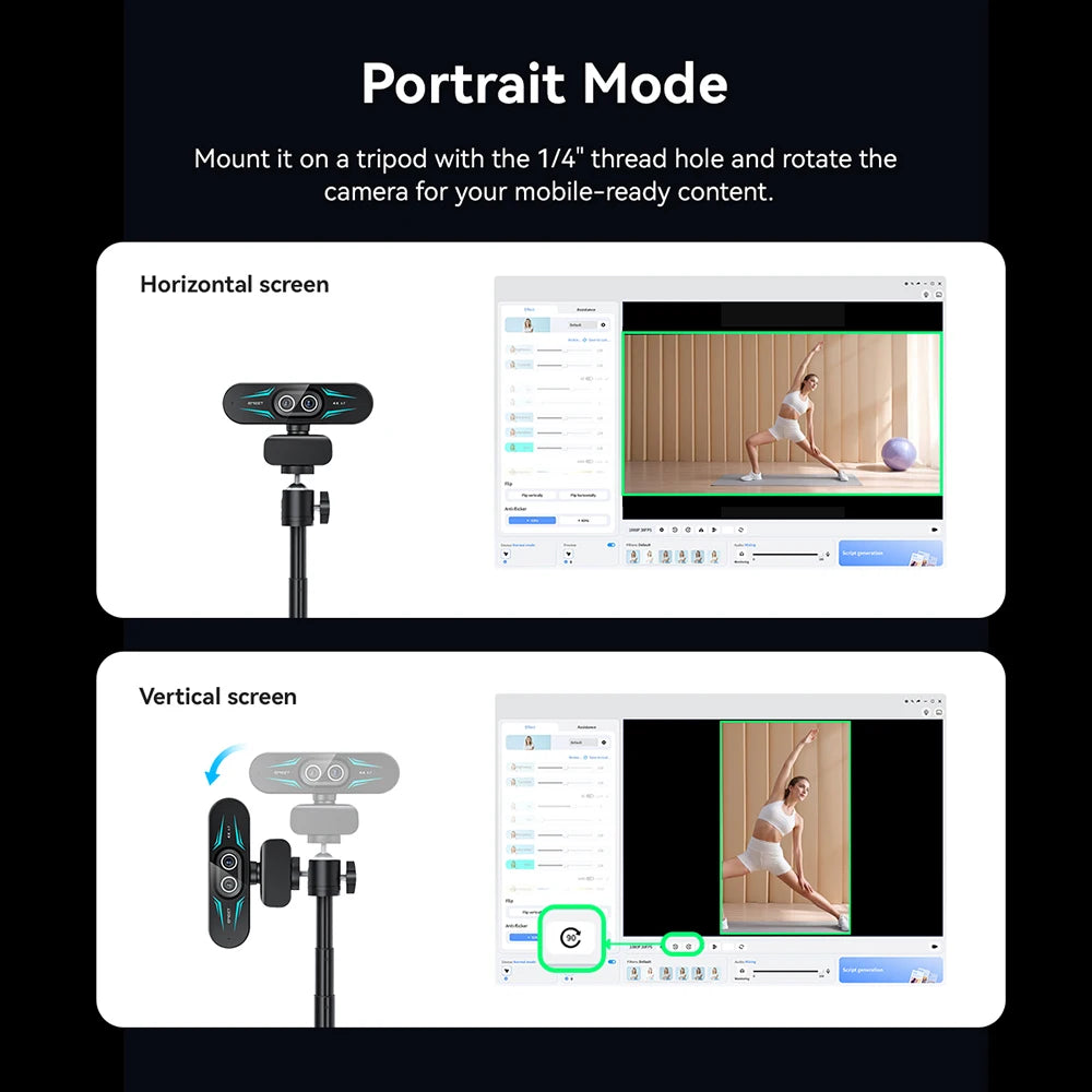 EMEET C60E 4K Dual Streaming Webcam with Tripod