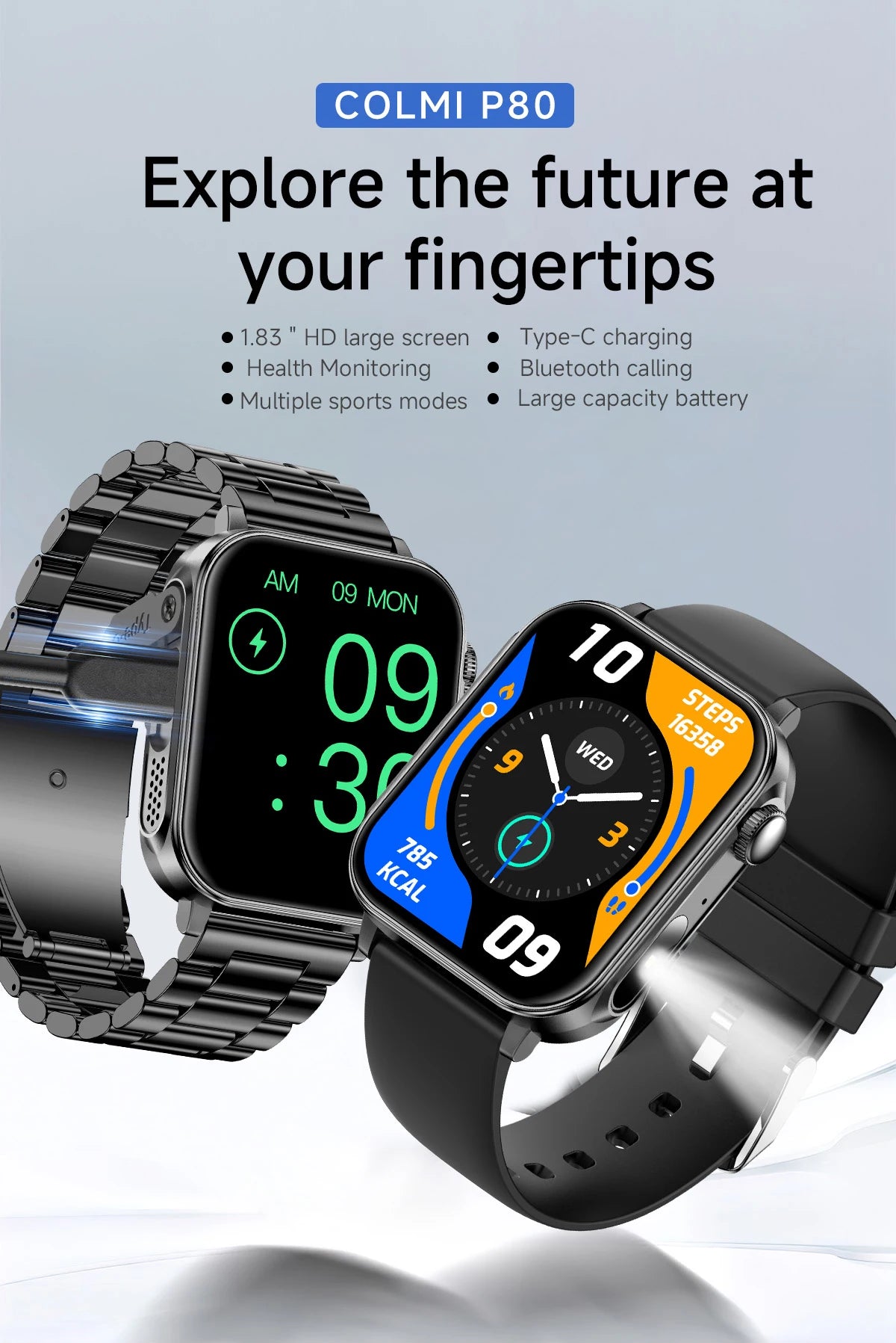 COLMI P80 1.83" HD Smart Watch with Flashlight