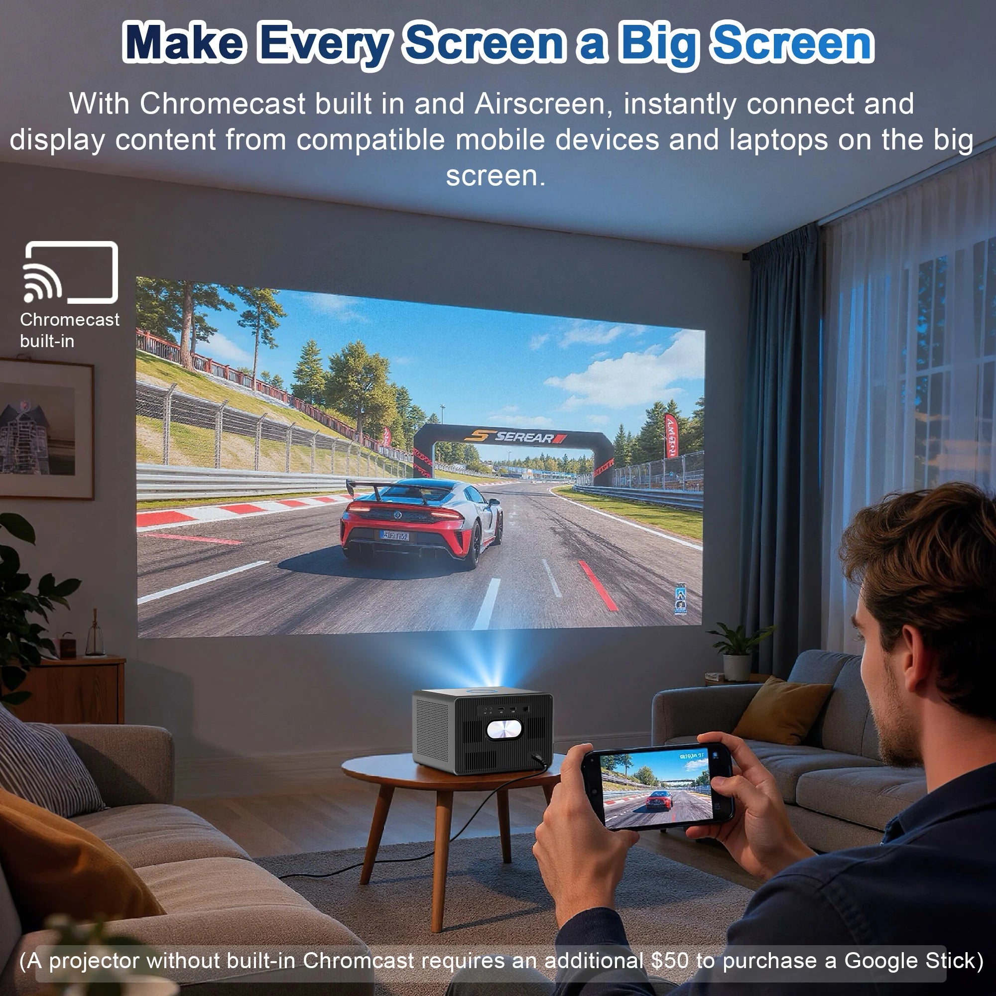 HORLAT 50000 Lumens 4K UHD Smart Home Cinema Projector