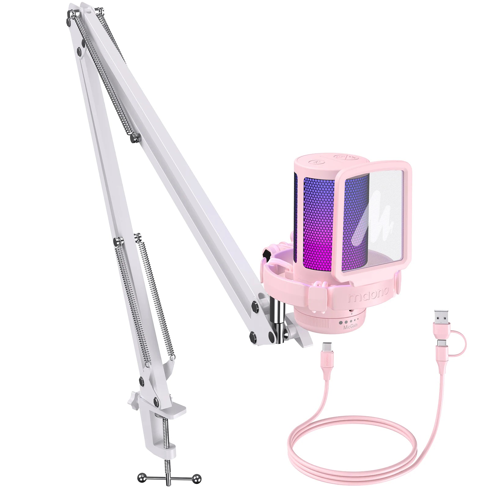 MAONO DGM20S RGB Streaming Microphone & Boom Arm