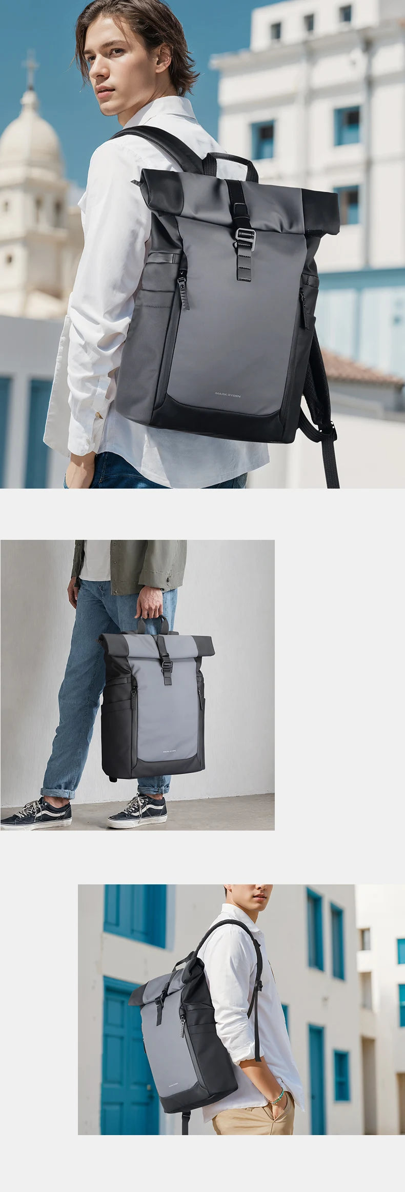 MARK RYDEN MR3807 Roll-Top Business Travel Backpack