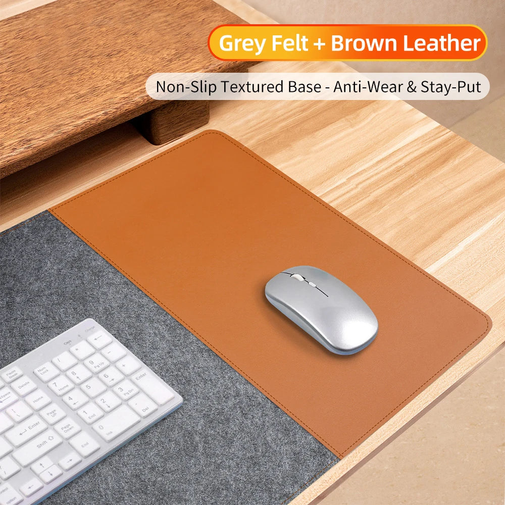 HANSONG Non-Slip Felt Desk Mat and Leather Mouse Pad
