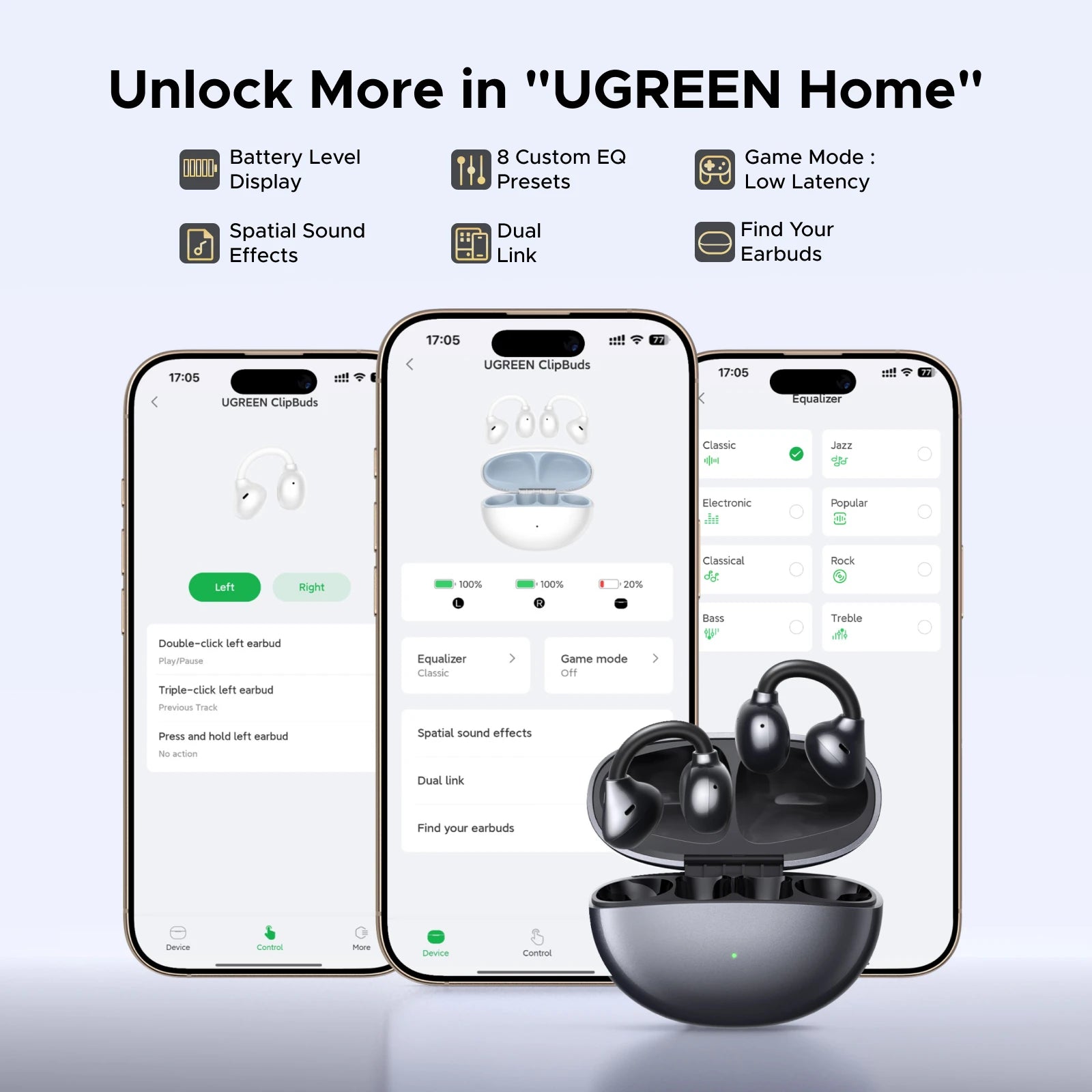 UGREEN ClipBuds Bluetooth Wireless Open Ear Headphones
