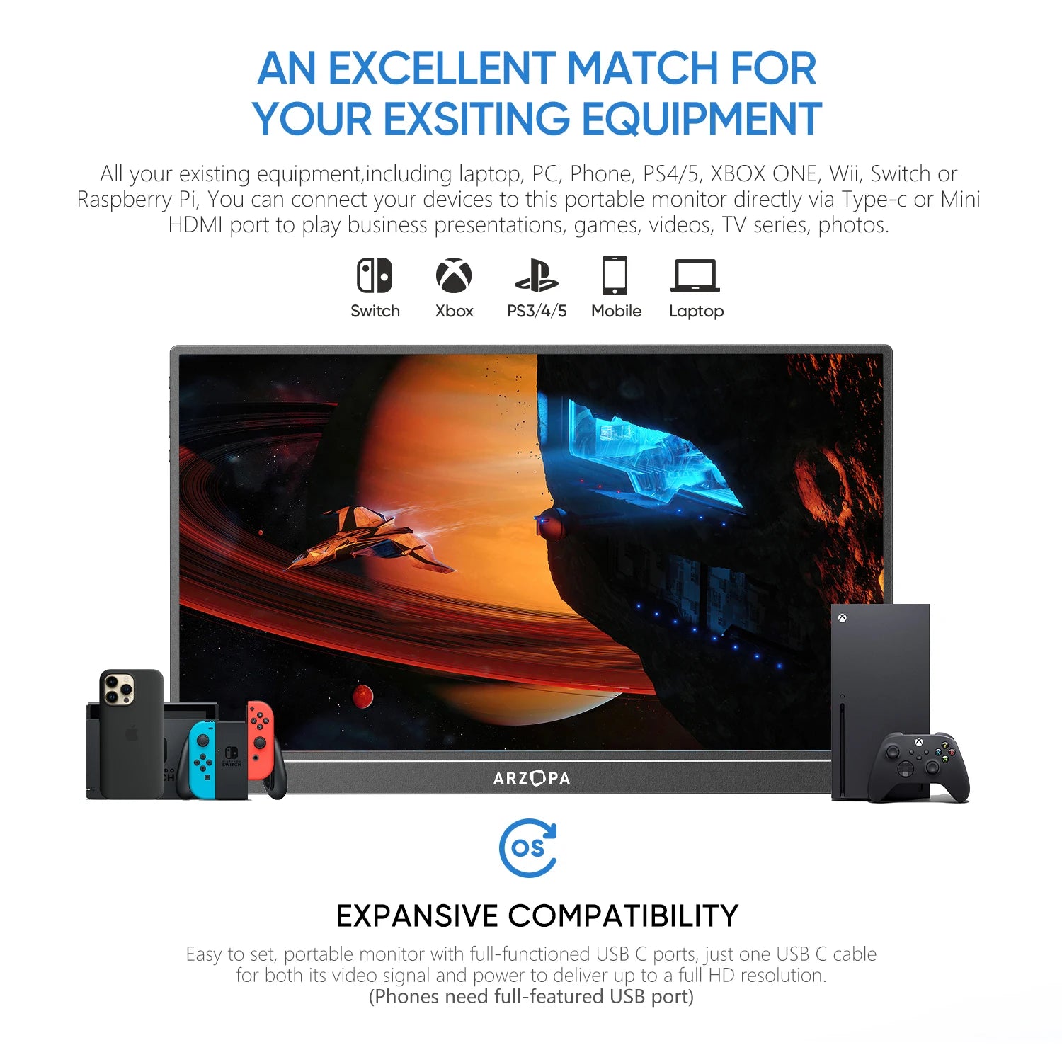 ARZOPA A1M Full HD 17.3" Portable Monitor with Integrated Stand