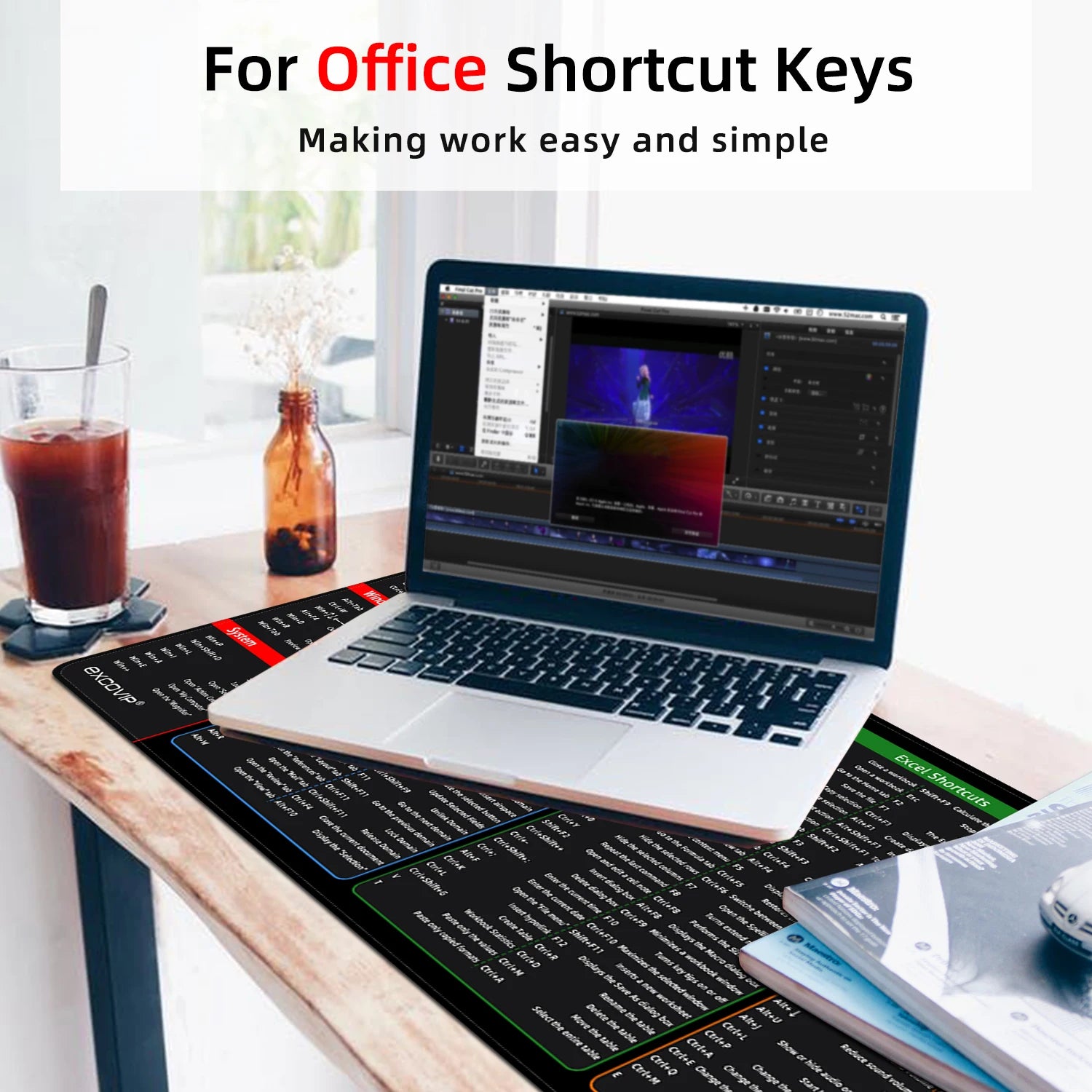 EXCO Non-Slip Office Shortcuts Desk Mat & Gaming Pad
