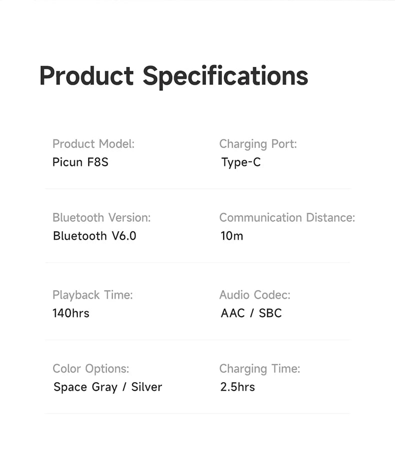 PICUN F8S ANC Bluetooth Wireless Headphones
