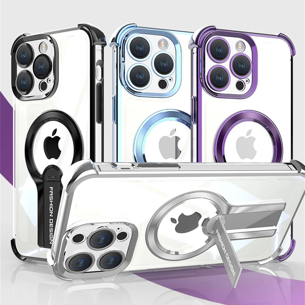 Transparent MagSafe Armor Case for iPhone with Stand