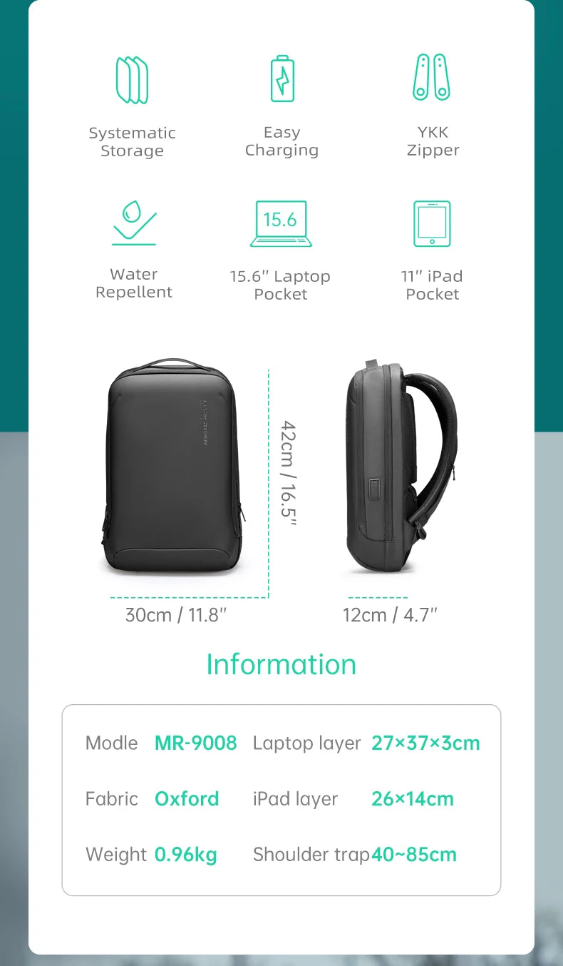 MARK RYDEN MR9008 Business Travel Backpack with USB Charging Port