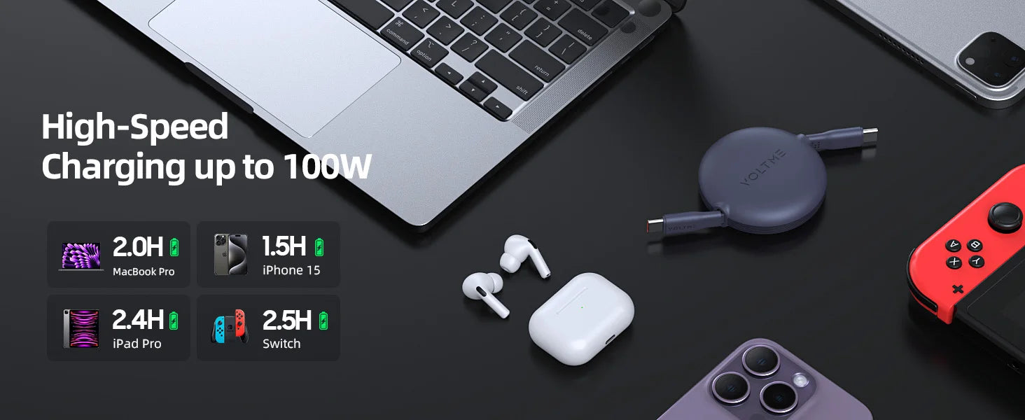 VOLTME 100W Retractable Type-C to Type-C Charging and Data Cable