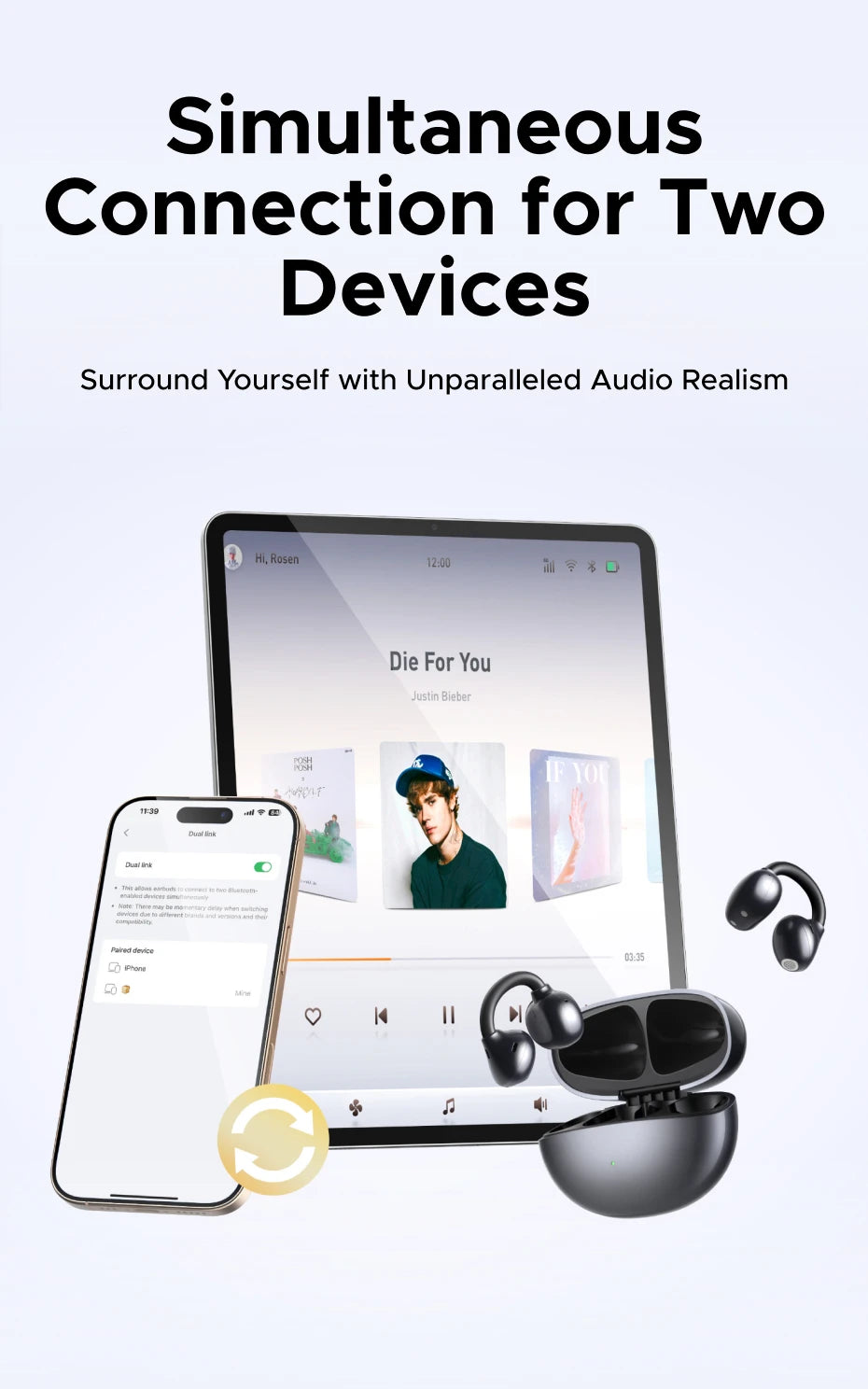 UGREEN ClipBuds Bluetooth Wireless Open Ear Headphones