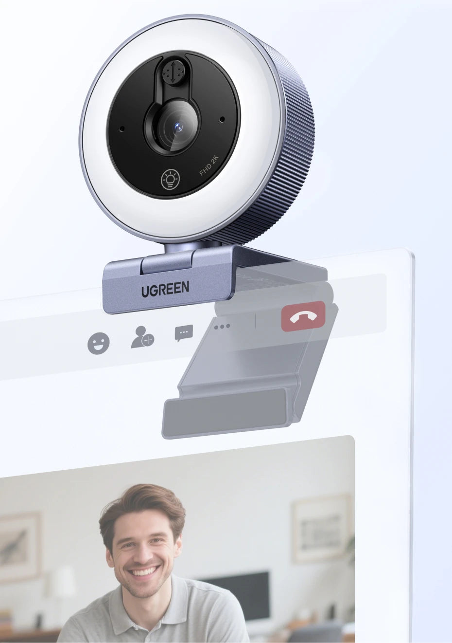 UGREEN 2K Ultra HD Streaming Webcam with Built-In Light