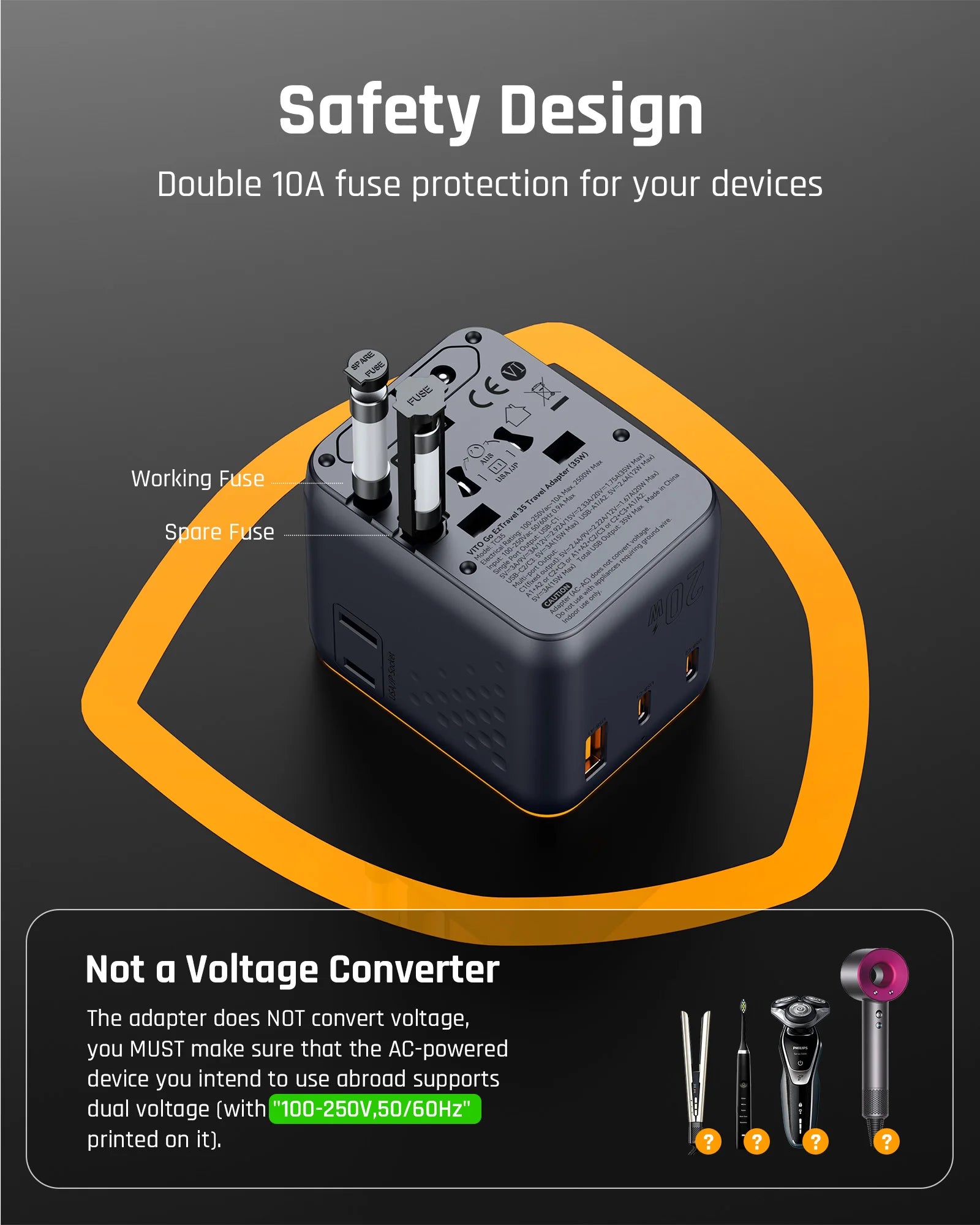 VOLTME Vito Go EzTravel 5in1 Universal Travel Adapter