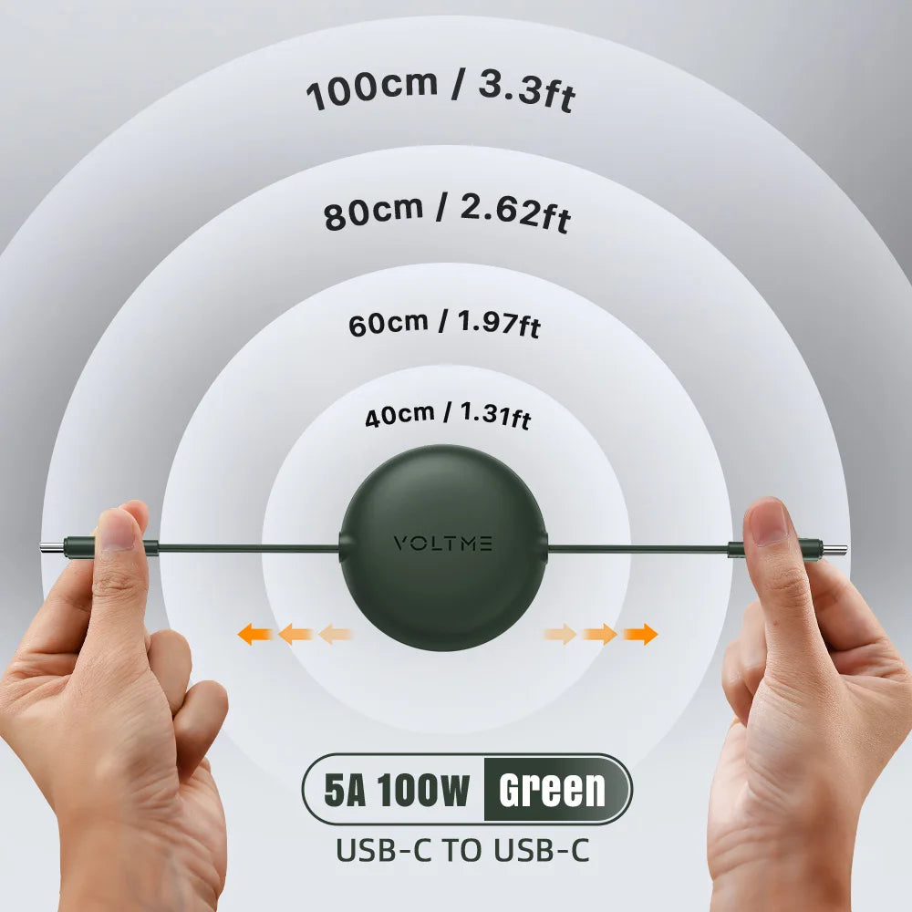 VOLTME 100W Retractable Type-C to Type-C Charging and Data Cable