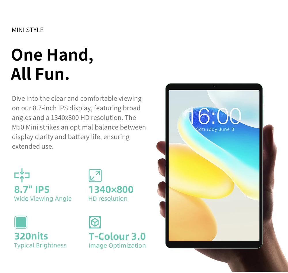 TECLAST M50 Mini 8.7" WiFi Android Tablet - 128GB, Green