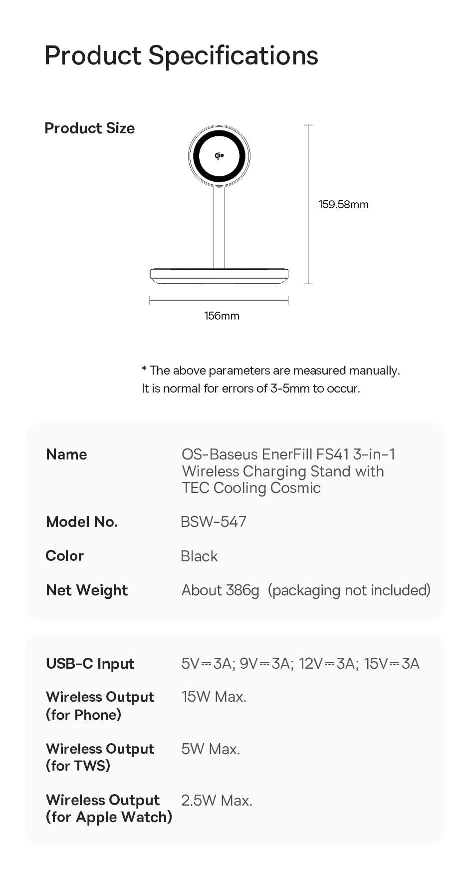 BASEUS Enerfill FS4 3in1 Wireless Charging Stand with TEC Cooling