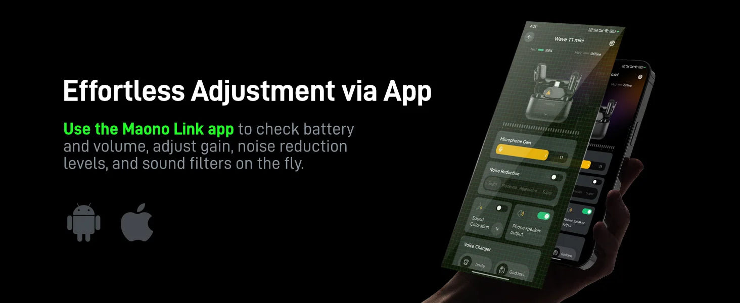MAONO Wave T1 Mini Wireless Microphone with AI Voice Changer