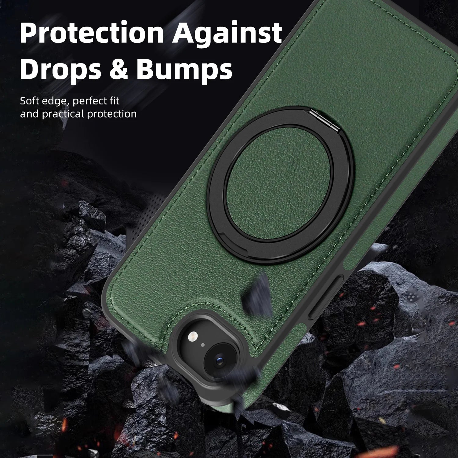 Leather MagSafe Shockproof Case for iPhone with Rotating Stand