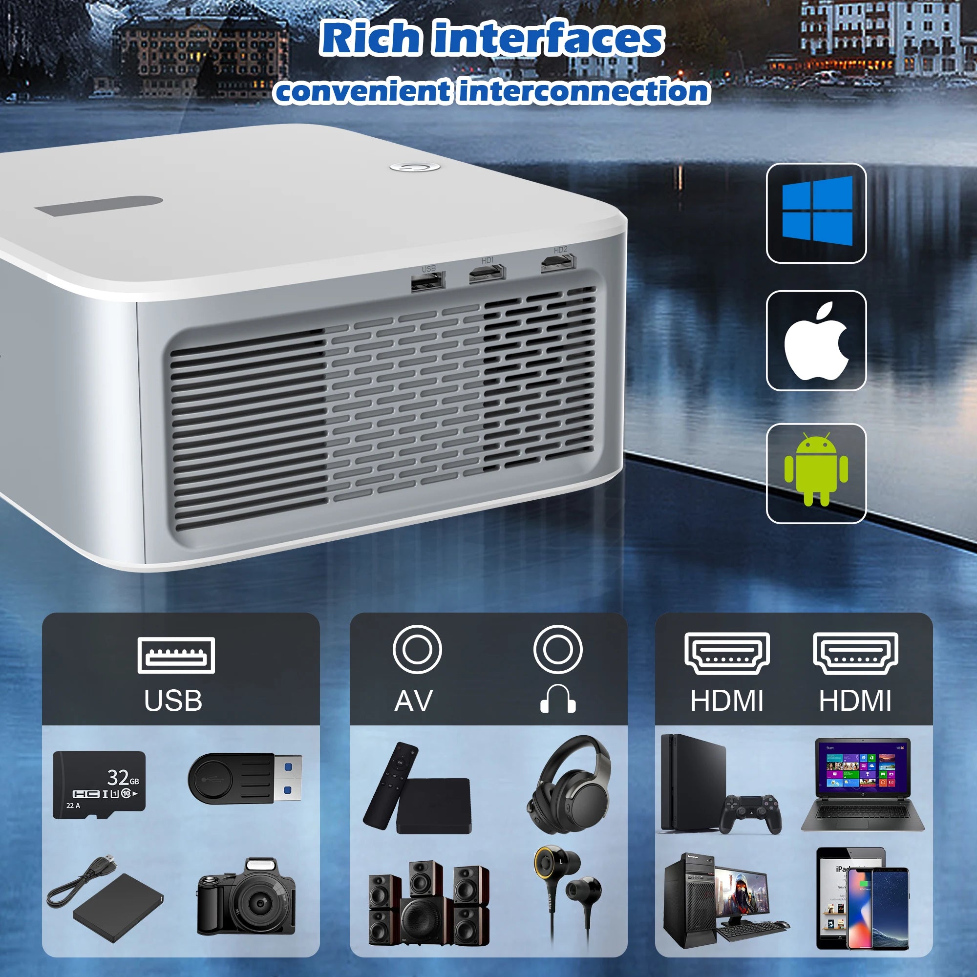 HORLAT 30000 Lumens 4K Smart Home Cinema Projector