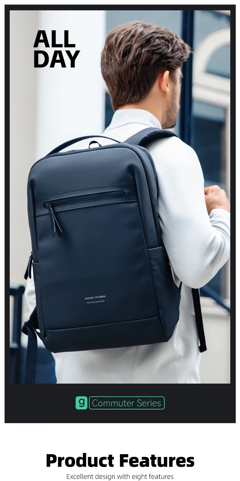 MARK RYDEN MR6075 Business Travel Backpack with USB Charging Port